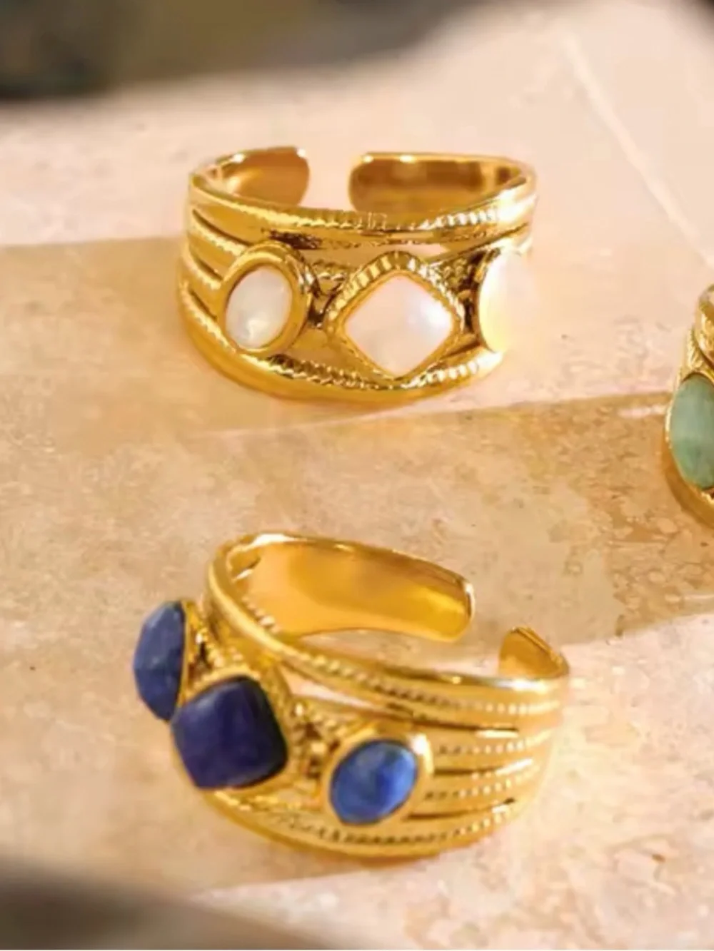 Vintage Gold tone Ring with Deep Blue Stones